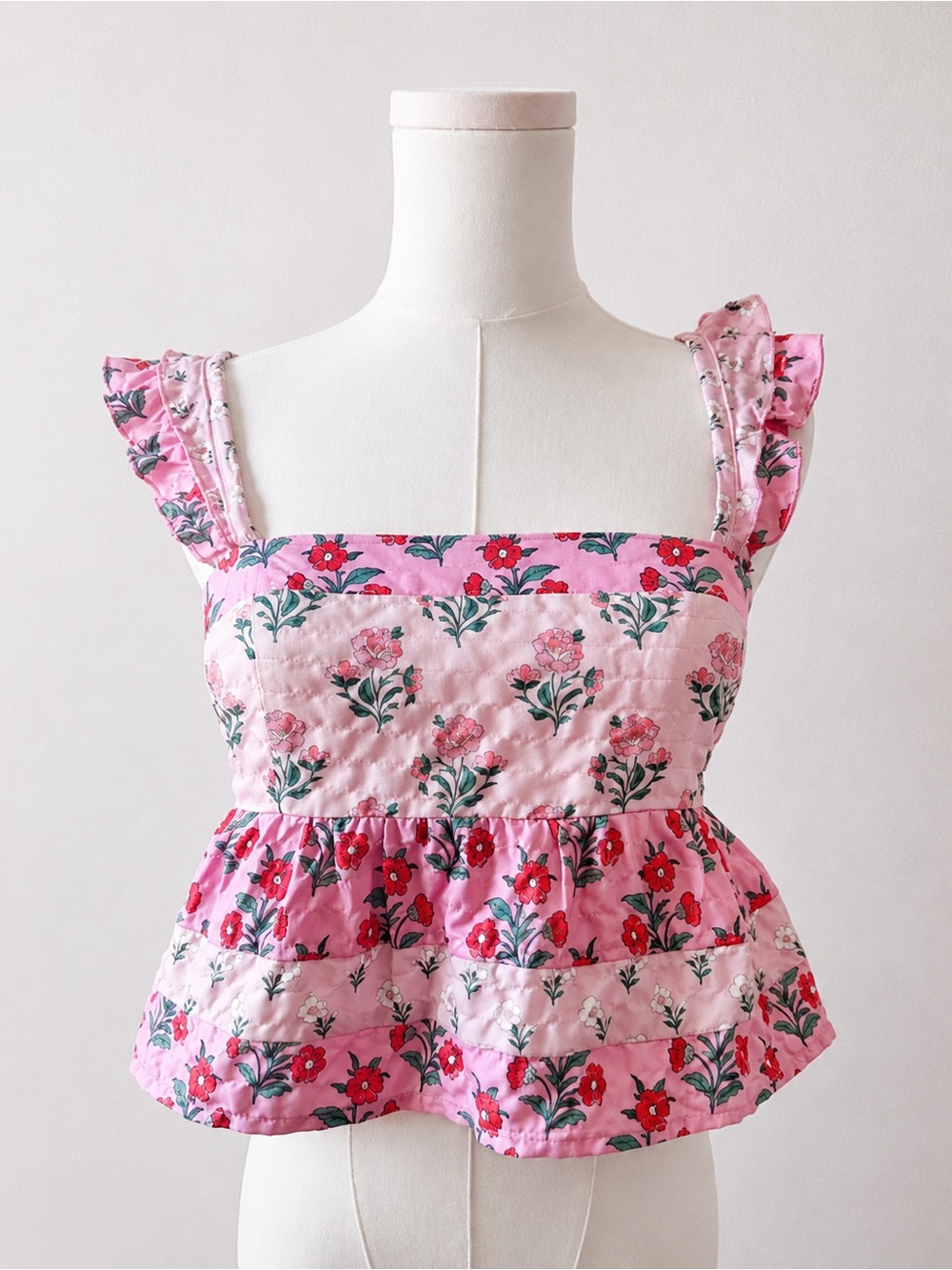 Altar'd State Pink Floral Ruffle-Strap Peplum Camisole